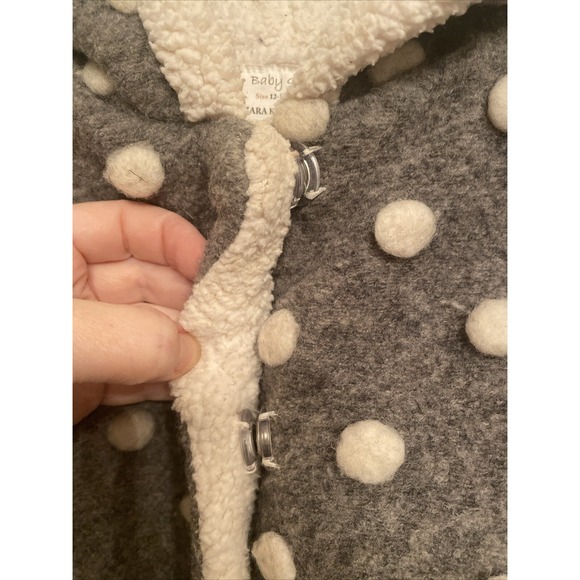 Baby Girl Zara Warm Winter Grey Dots Knitwear Coat Jacket With Hood Size 12-18 M - Picture 3 of 6
